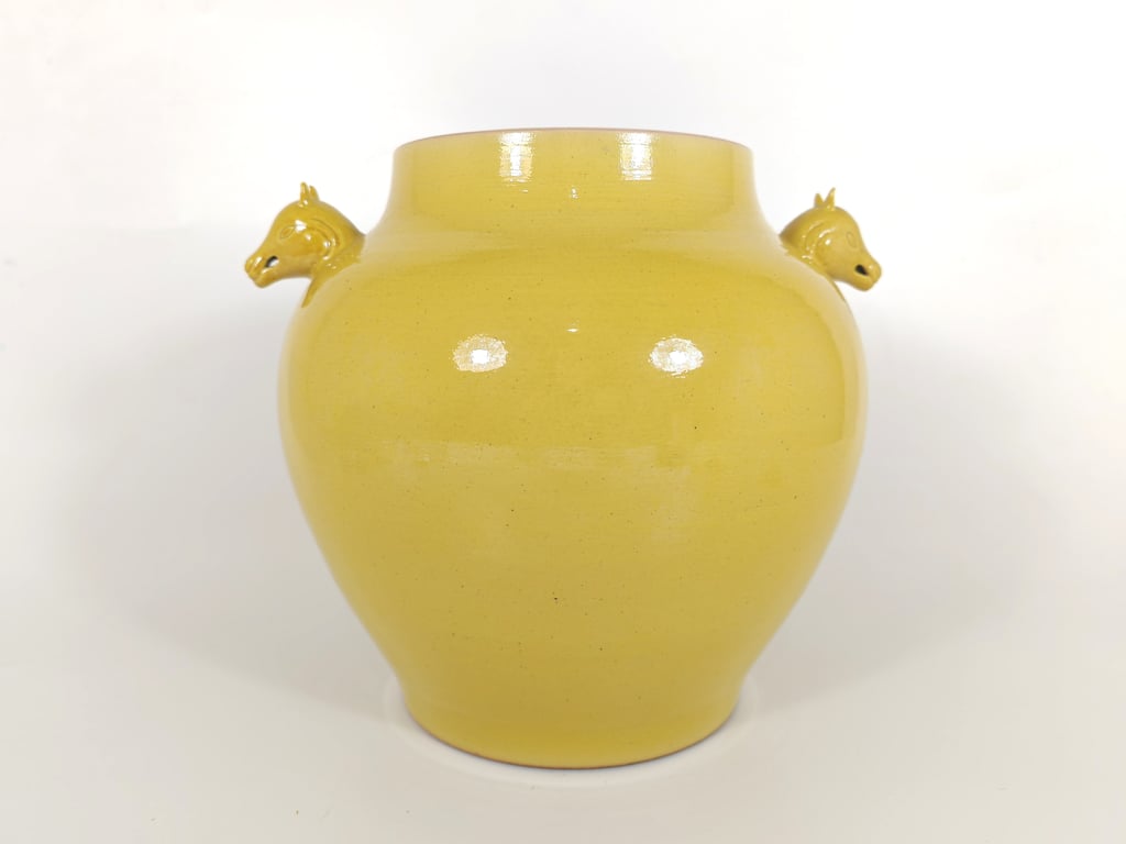 Yongzhen Style Yellow Ground Double-Deer-Ear Jar 雍正款 黄釉鹿耳罐, Qty-1