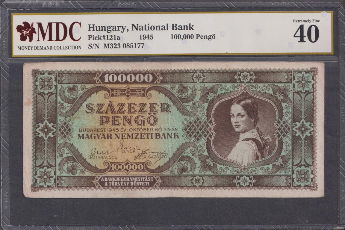 Hungary, 1945, 100000 Pengo, M323 085177, MDC 40, Qty-1