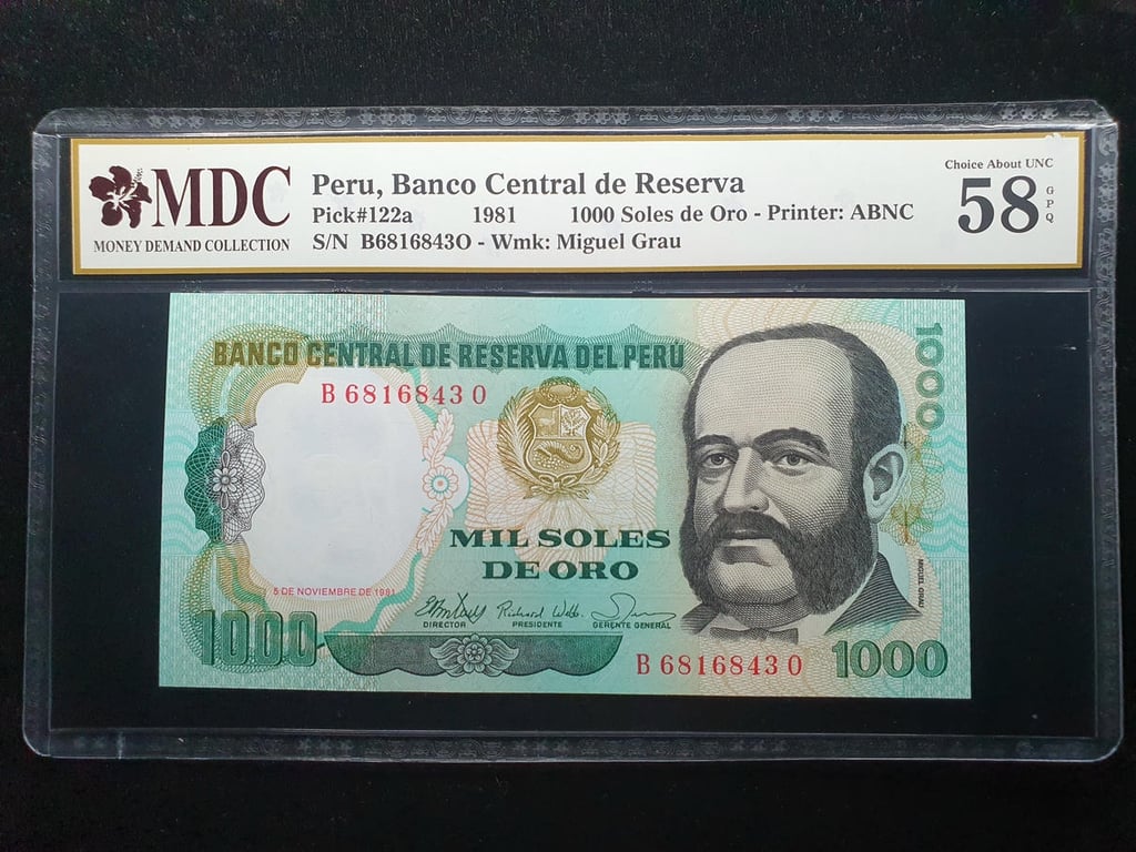Peru，1000 Soles de Oro，1981，B6816843O，MDC 58 GPQ，1 Qty 