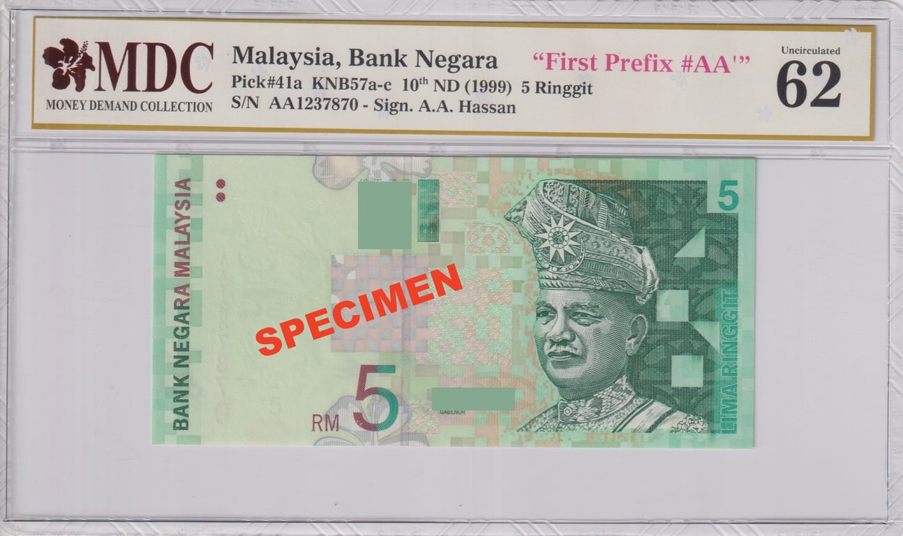 Malaysia, 10th Series, 5 Ringgit, AA1237870, MDC 62