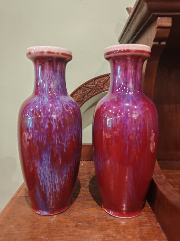Chinese Langyao Red Flambé Vases
郎窑红窑变瓶, Qty-2
