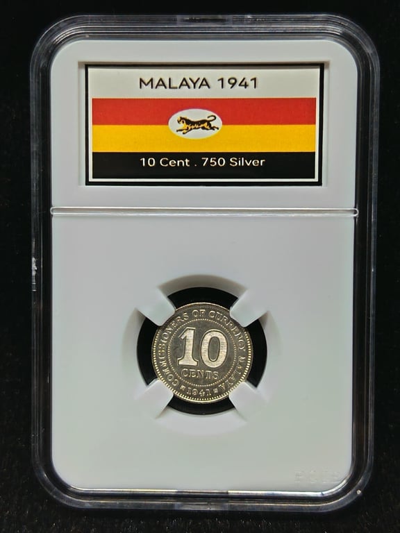 Malaya，1941，10 Cents，Silver 0.750 / 2.71g，UNC，1 Qty 