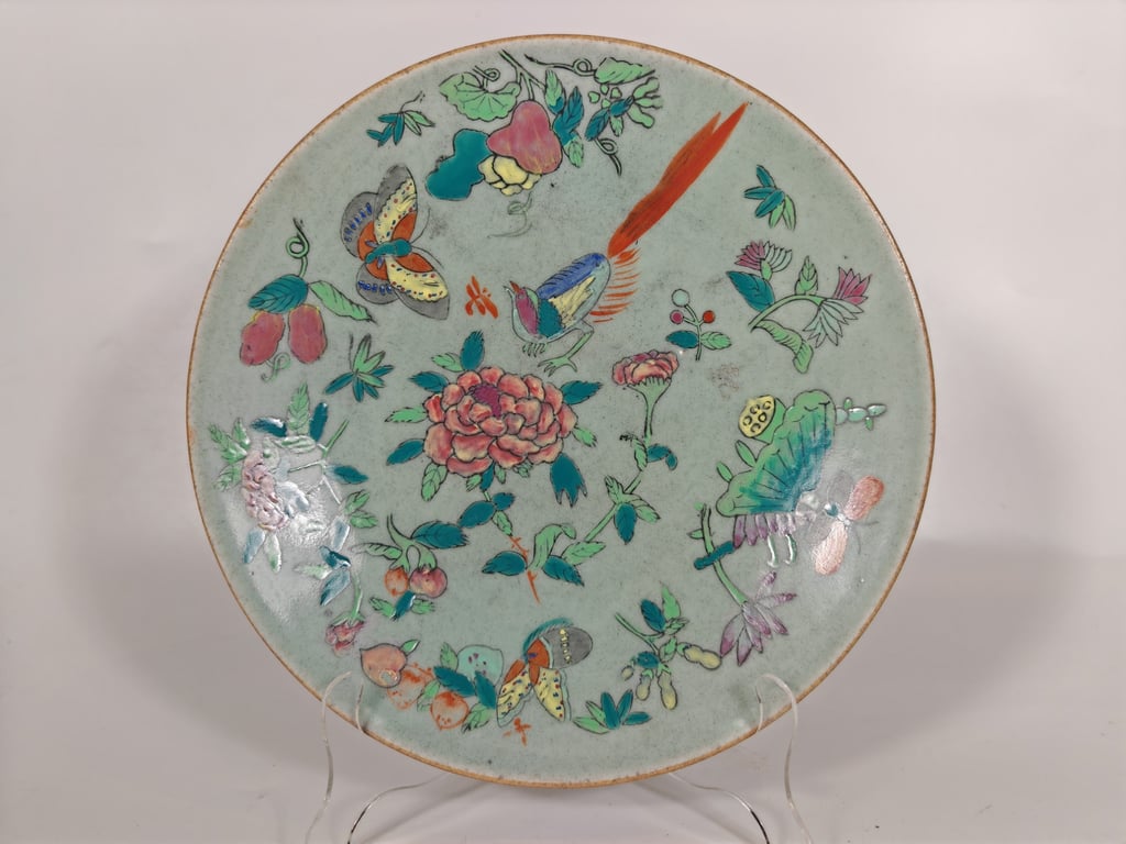 Republic Celadon Butterflies Pheasant Flowers Plate