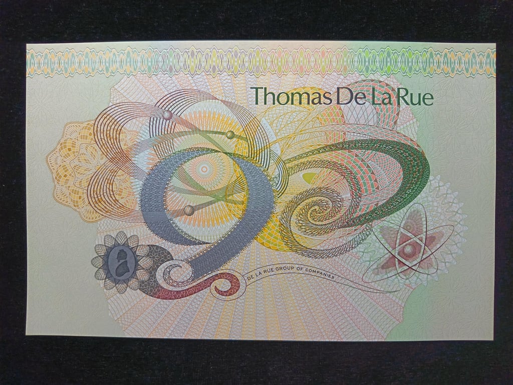 Thomas De la Rue Test Note，Uniface Specimen Large Print，UNC，1 Qty 