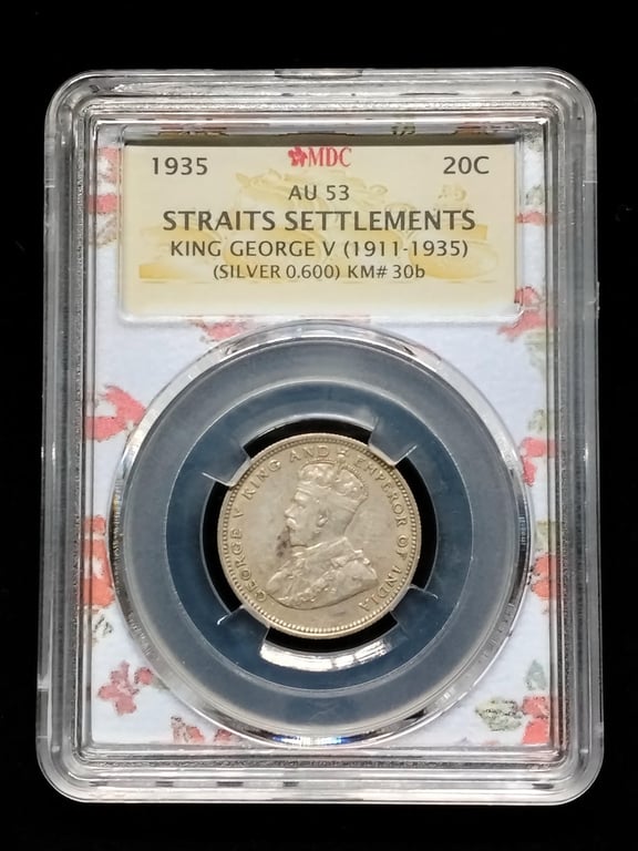 Straits Settlements，1935，20 cents，Silver 0.600 - 5.43g，MDC AU 53，1 Qty 
