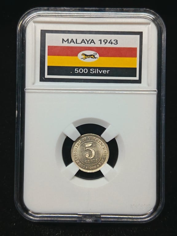 Malaya，1943，5 Cents，Silver 0.500 / 1.36g，UNC，1 Qty 