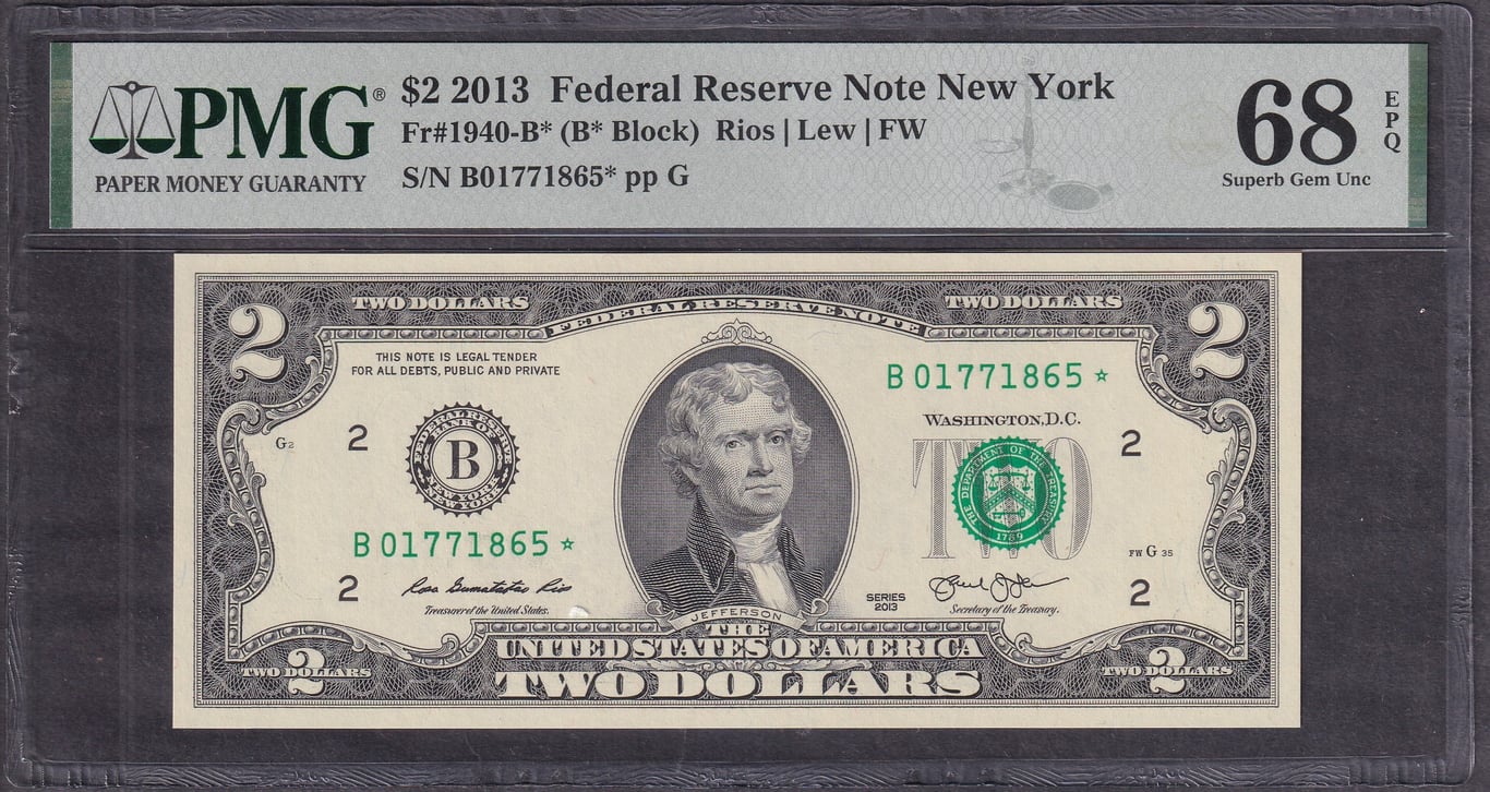 America, 2013, $2, B 01771865*, PMG 68 EPQ, Qty: -1
