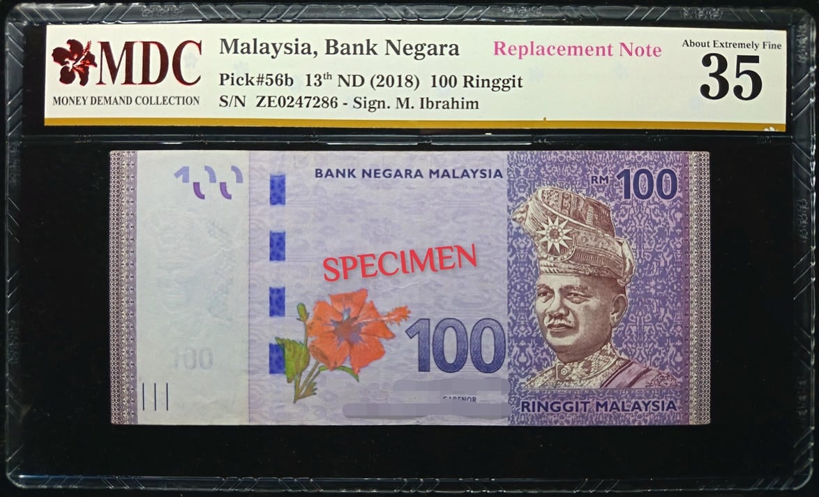 P#56b. Malaysia. 100 Ringgit. 13th Series 2018. ZE0247286. ( Replacement Note ). MDC 35