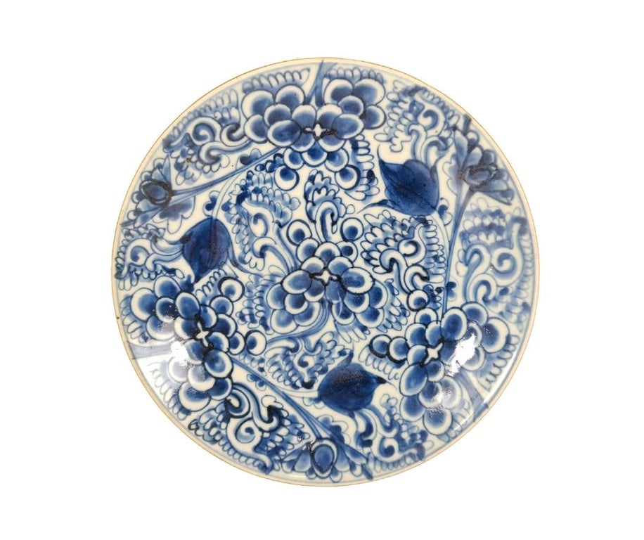清康熙 青花缠枝牡丹纹盘 Qing Dynasty Kangxi Blue and White Lotus Scrolls Plate
