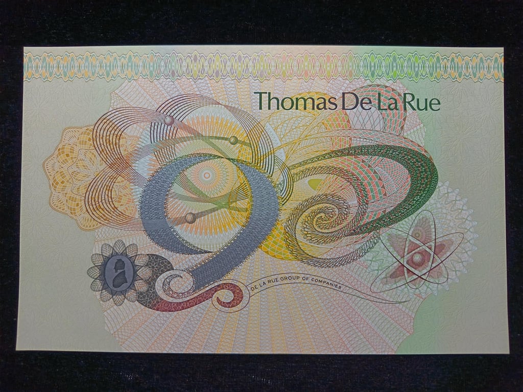 Thomas De la Rue Test Note，Uniface Specimen Large Print，UNC，1 Qty 