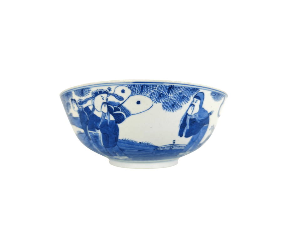 19世纪晚 二十世纪 晚清·青花人物福寿碗  Late 19th to Early 20th Century - Blue and White Human Motif Prosperity Longevity Bowl 