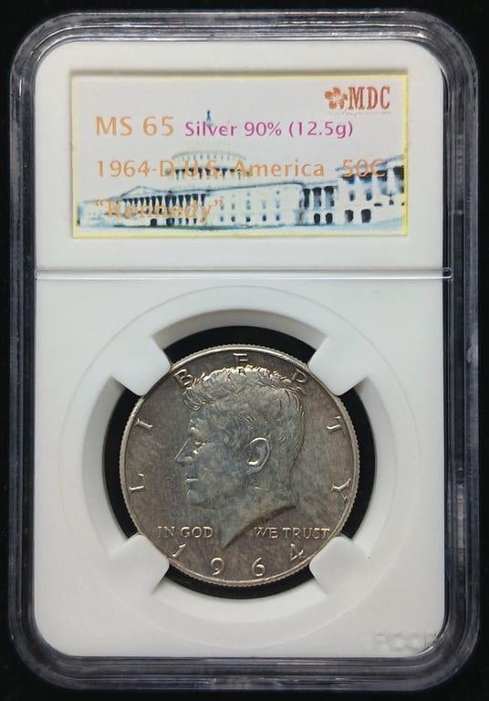 U.S. America. 50 Cents. 1964-D. Silver 90% - 12.5g. MDC MS 65