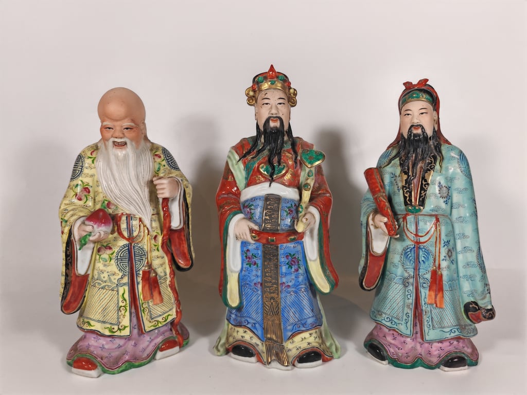 50s to 60s Fu Lu Shou Figurines, Qty-3