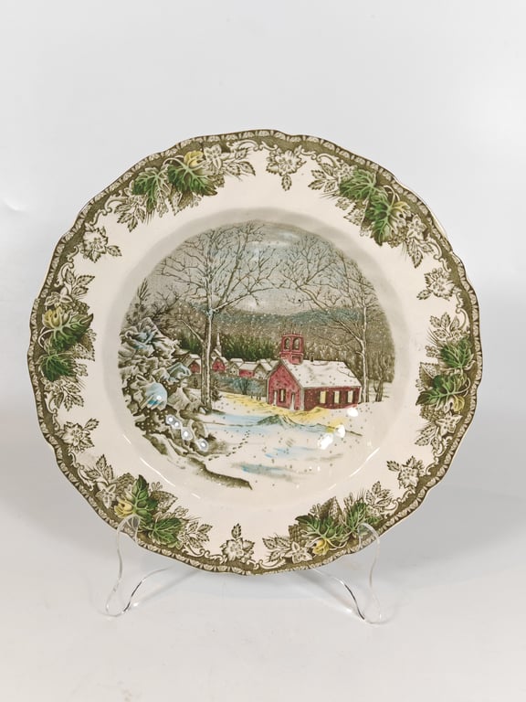 Vintage Johnson Brothers Dinner Plates from "The Friendly Village" Series featuring "The School House" Pattern, Qty-4