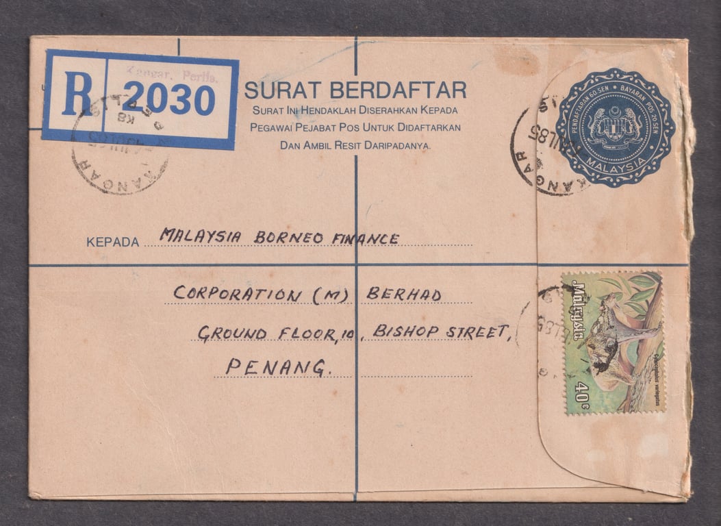 Malaysia, Used, Surat Berdaftar, Malaysia Borneo Finance Corporation (M) Berhad, 40 cents