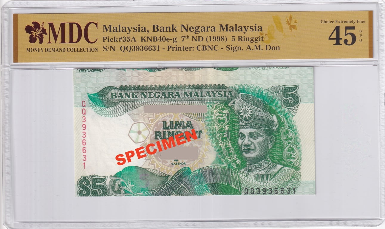 Malaysia, 7th Series, 5 Ringgit, QQ3936631, MDC 45 GPQ