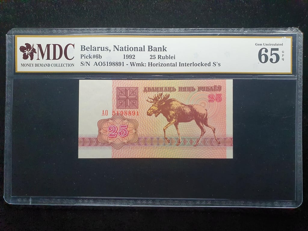 Belarus，25 Rublei，1992，AO 5198891，MDC 65 GPQ，1 Qty 