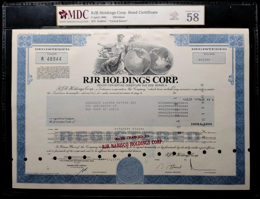RJR Holdings Corp.. 25 Dollars. 1990. R48944. MDC 58
