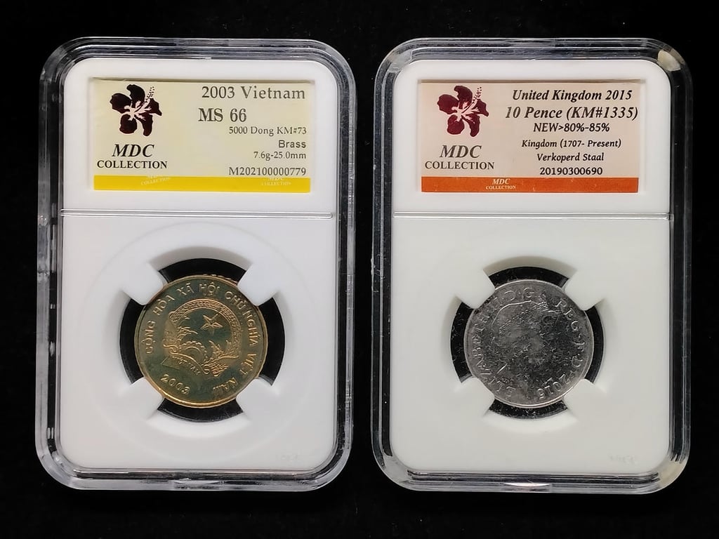 2pcs Mixed Lot: Viet Nam / United Kingdom 2003 / 2015 | 500 Dong / 10 Pence | MDC MS 66 / 80% - 85% | KM#73 / KM#1110d