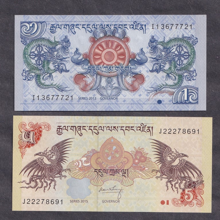 Bhutan, 2013, 1 & 5 Ngultrum, I13677721, J22278691, UNC, Sold as is, no return, Qty-2