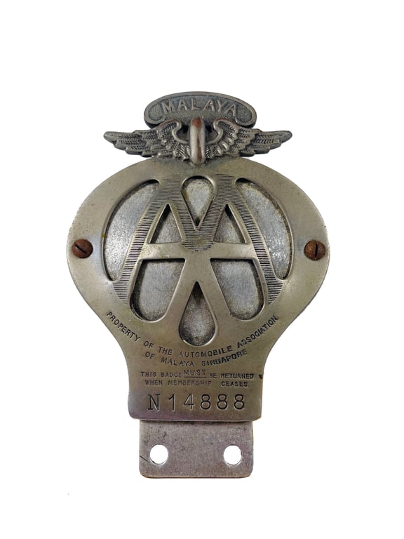Malaya, 1955 - 1963, Automobile Association of Malaya Singapore (AAMS) Membership Car Badge Membership No.: N14888