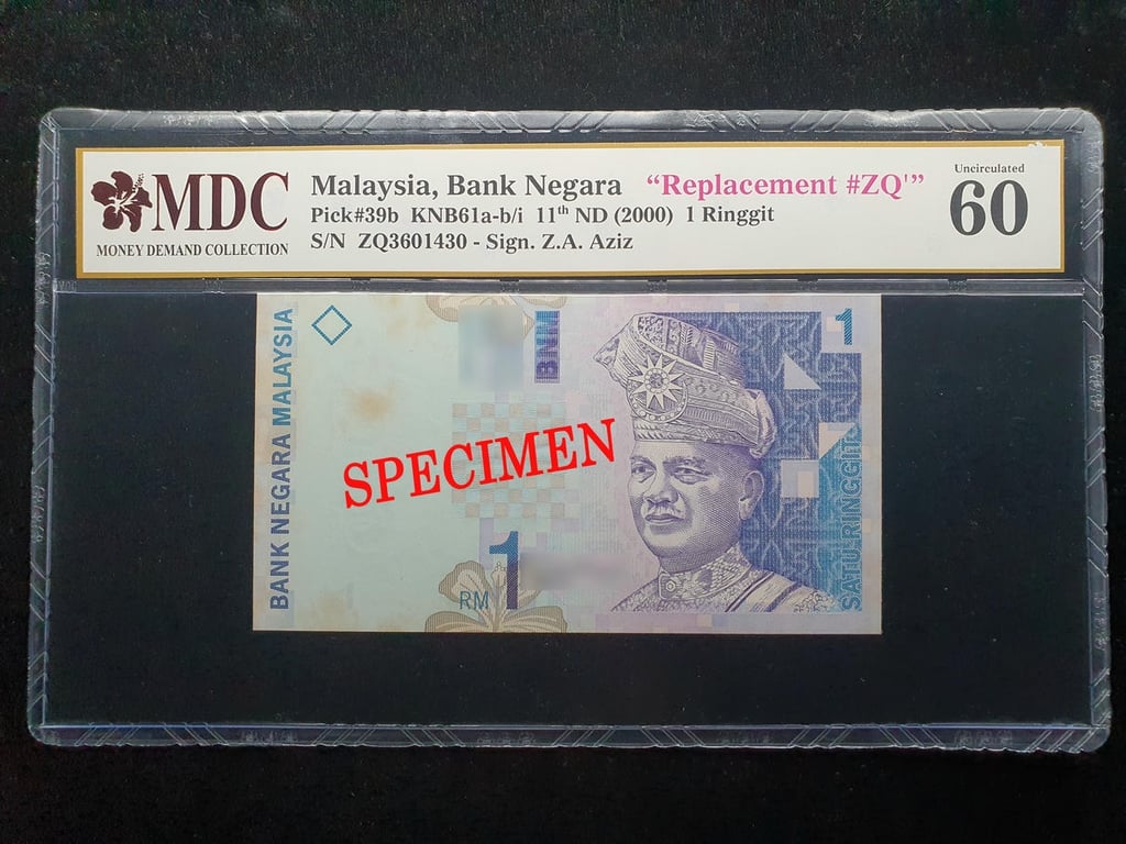 Malaysia，1 Ringgit，2000，ZQ3601430，Sign.Z.A.Aziz，MDC 60，Replacement#ZQ's，1 Qty 