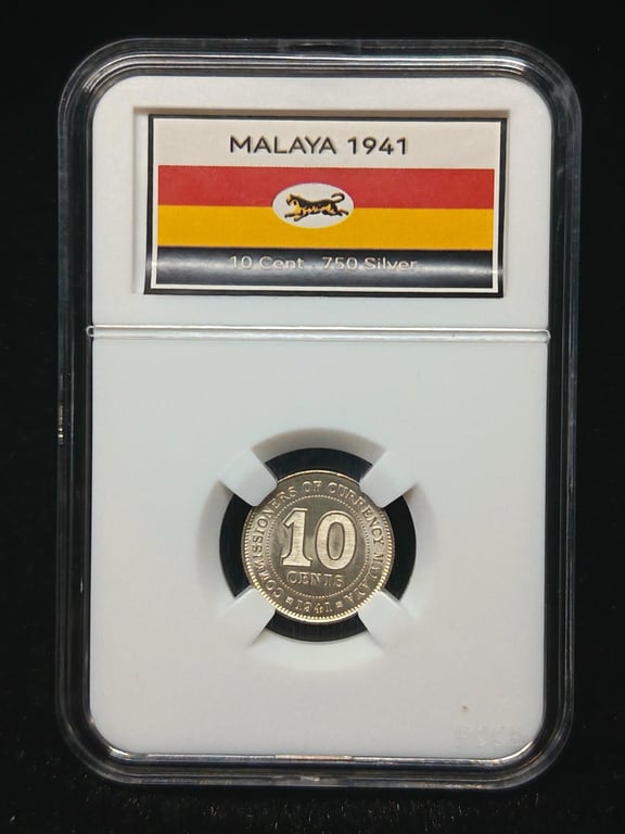Malaya，1941，10 Cents，Silver 0.750 / 2.71g，UNC，1 Qty 
