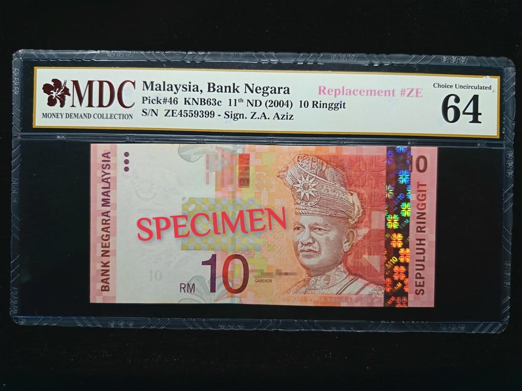 Malaysia，2004，10 Ringgit，ZE4559399, Replacement #ZE，MDC 64，1 Qty 