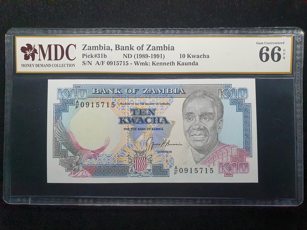 Zambia，10 Kwacha，1989-1991，A/F 0915715，MDC 66 GPQ，1 Qty 