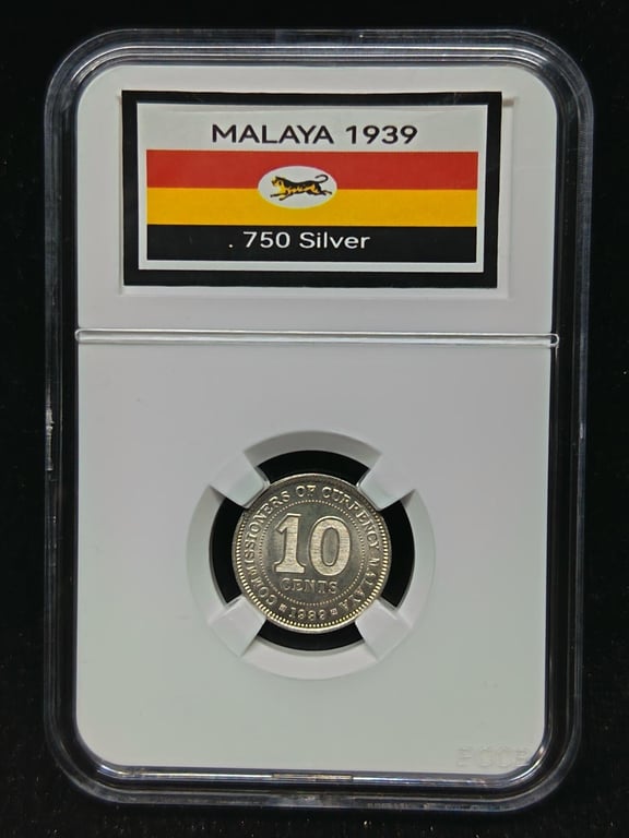 Malaya，1939，10 Cents，Silver 0.750 / 2.71g，UNC，1 Qty 