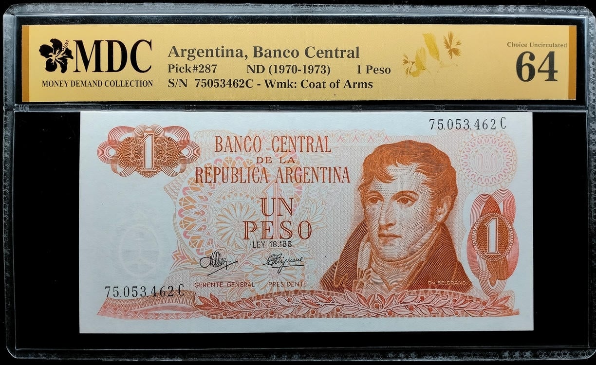 P#287. Argentina. 1 Peso. 1970-1973. 75053462C. MDC 64