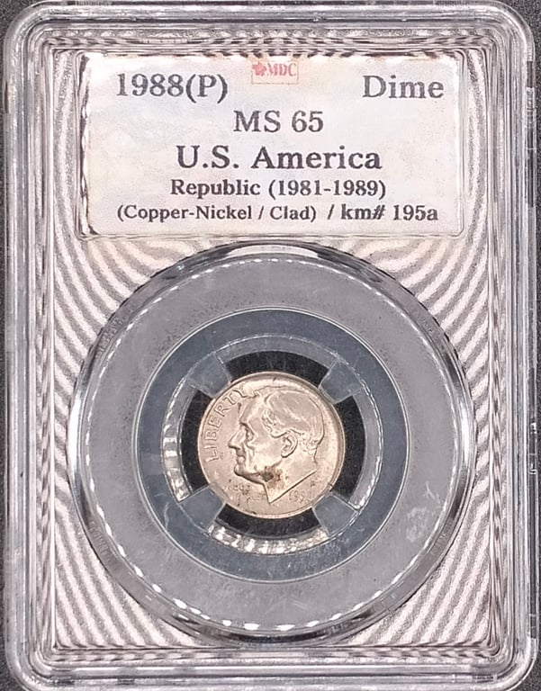 U.S.A, 1988, 1 Dime, Copper Nickel/Clad, MDC MS 65, Qty-1