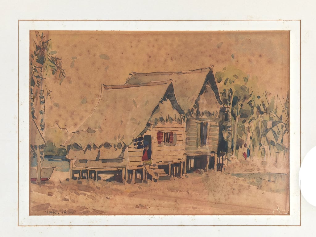 Kampung House  Tan Choon Ghee (b. Penang, 1930 – 2010)  Watercolor / Framed, Qty-1