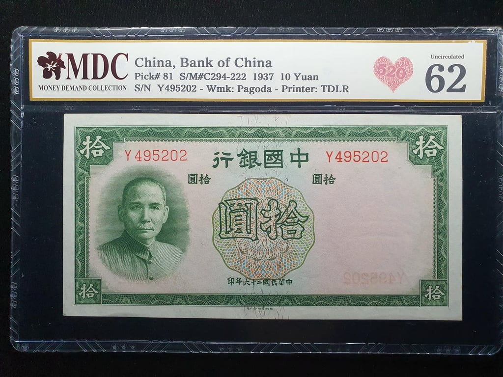 China，10 Yuan，1937，Y495202，MDC 62，1 Qty 
