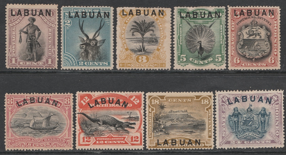 Labuan, 1894, Mint, (Stamps of North Borneo but color changed) 2c-24c mint set of 9v with original gum