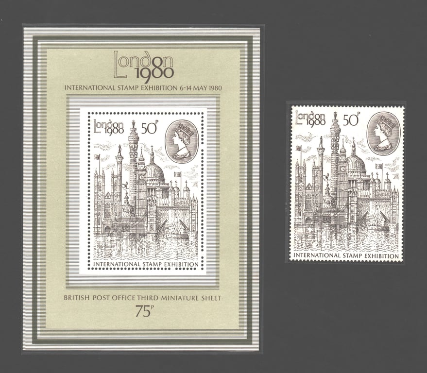 United Kingdom, 1980, MNH, London, British Post Office Third Miniature Sheet, 75P