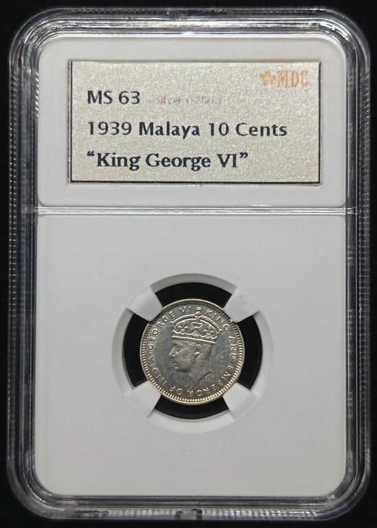 Malaya. 10 Cents. 1939. Silver 0.750 - 2.71g. MDC MS 63