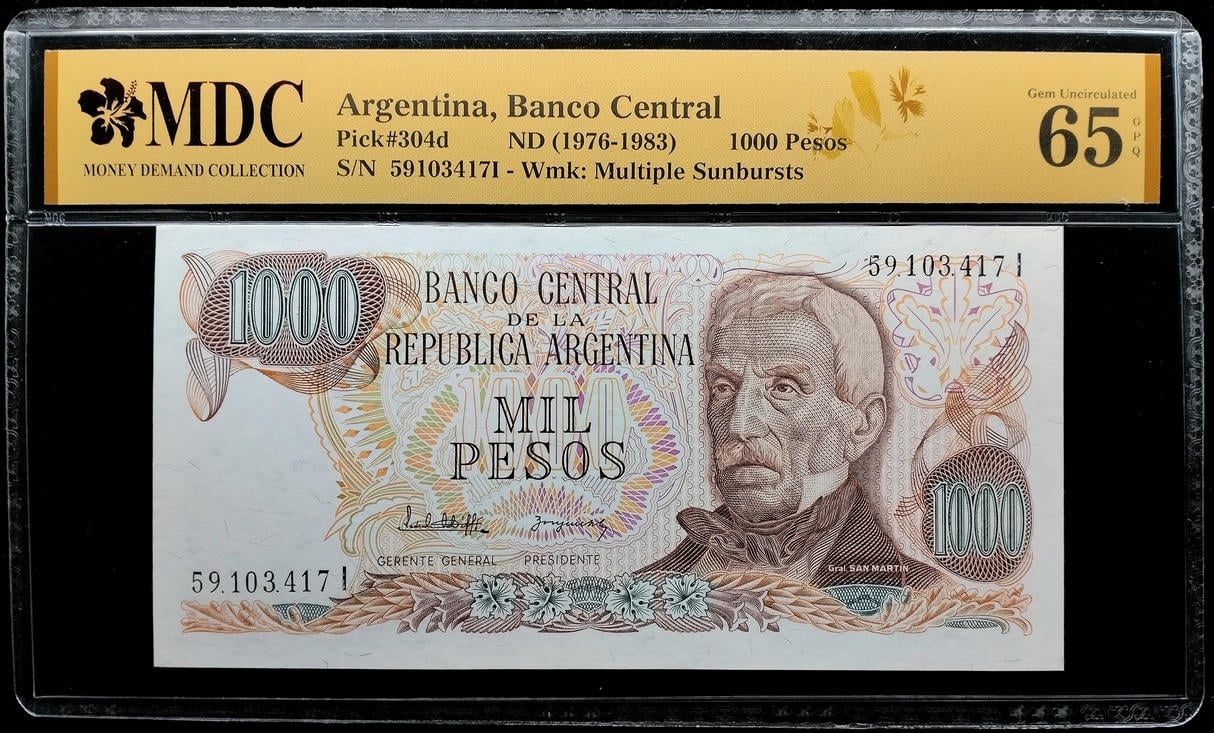 P#304d. Argentina. 1000 Pesos. 1976-1983. 59103417i. MDC 65 GPQ