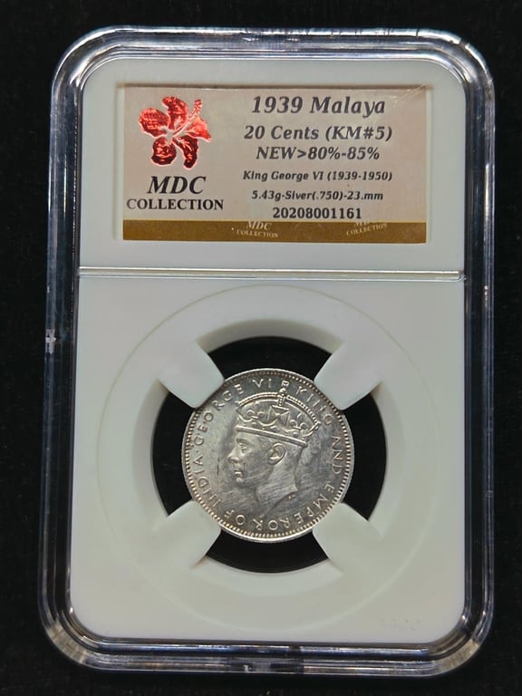Malaya，1939，20C，Silver 0.750 / 5.43g，MDC 80%-85% ，Qty 
