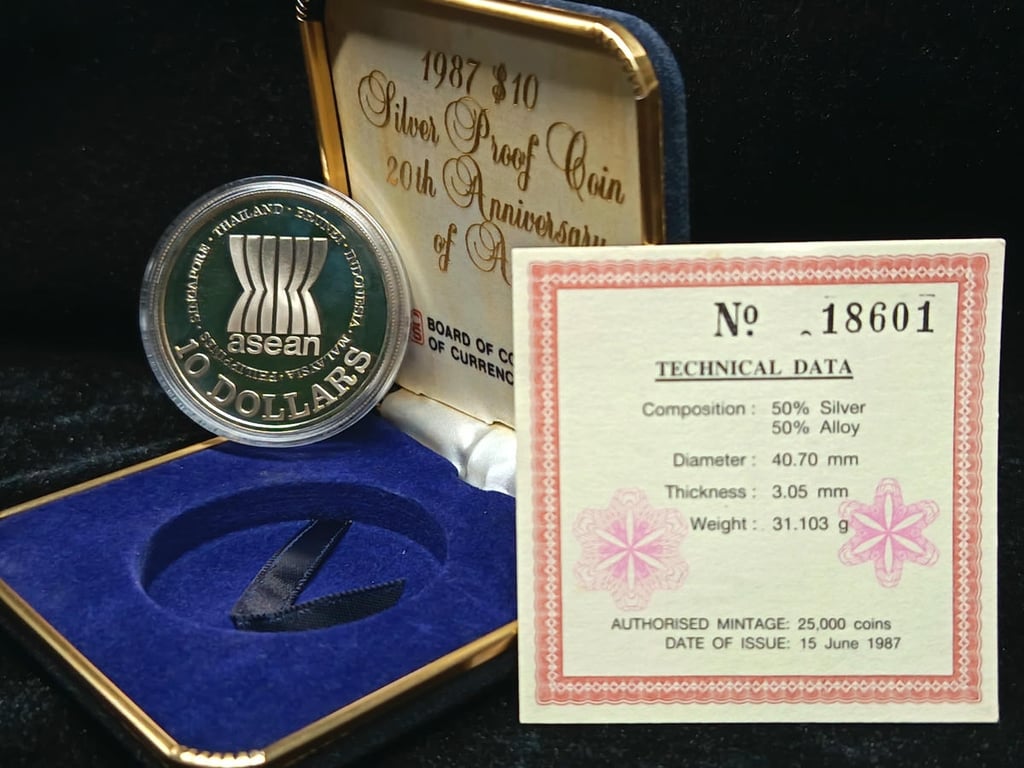 Singapore，1987，10 Dollars，No.18601 (Silver 0.500 / 31.103g)，Proof，Qty 