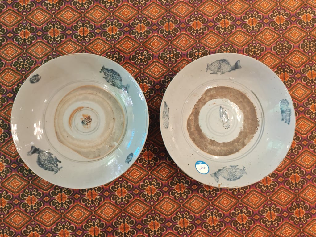 Large Old Plate with Fish Motif, Qty-2