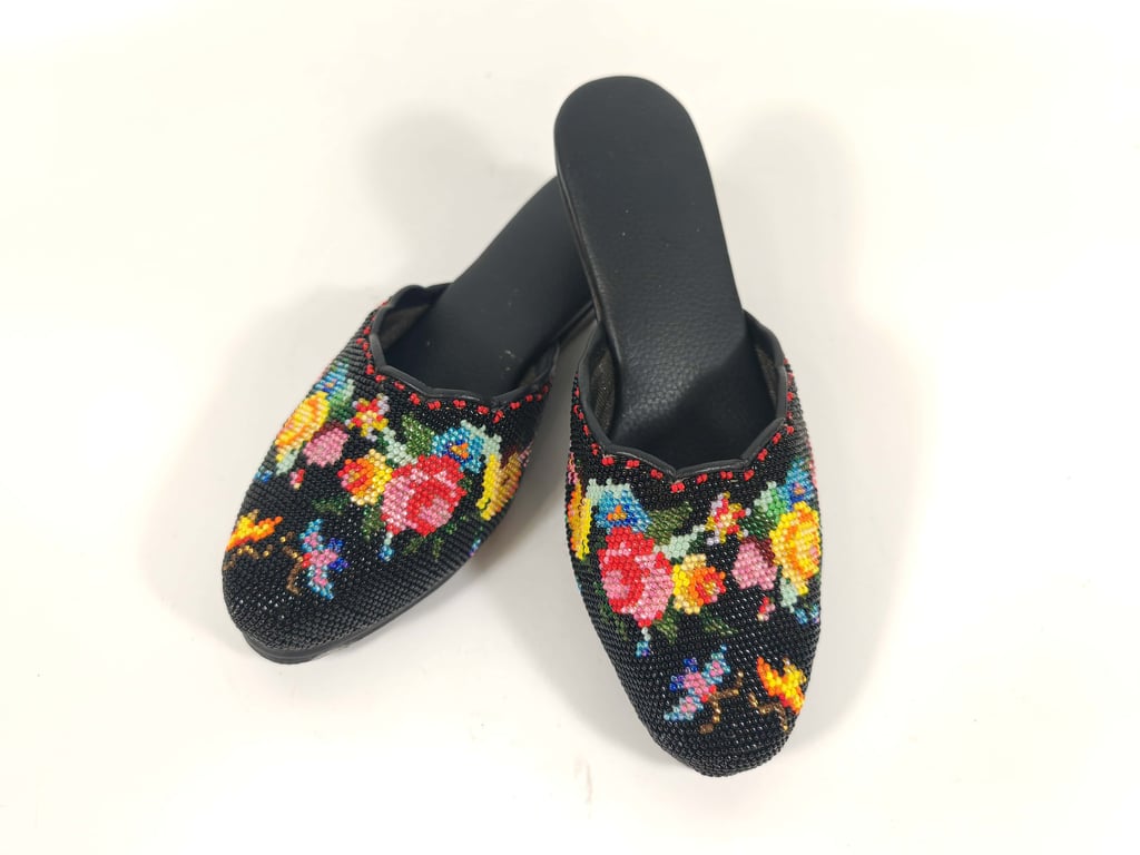A Pair of Vintage Beaded Flowers Butterflies Nyonya Shoes