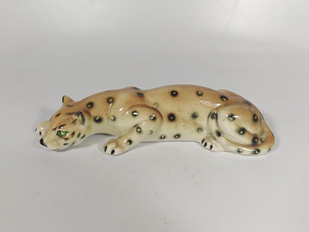 Vintage Porcelain Leopard Sculpture