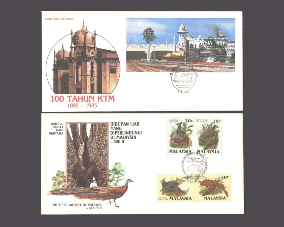 Malaysia, 1985/1986, Used, Malaysia 1985 Malayan Railways and 1986 Wildlife FDC