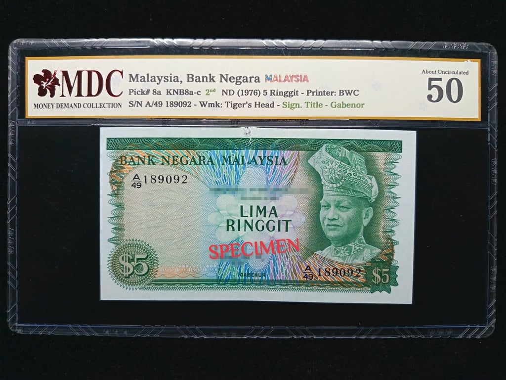 P#8a. Malaysia. 5 Ringgit. 2nd Series 1976. A/49 189092. MDC 50