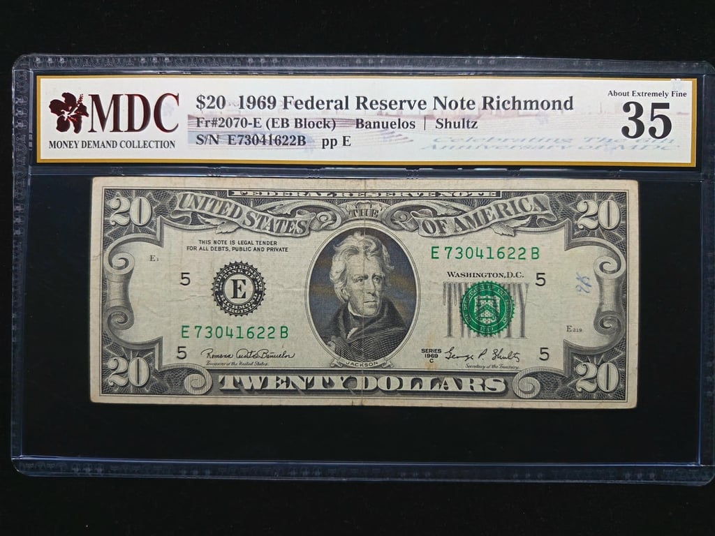 America，1969，20 Dollars，E73041622B，MDC 35