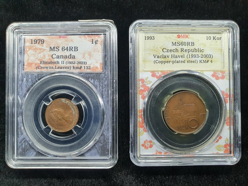 Czech Republic & Canada，1993 & 1979，10 Kor & 1 Cent，MDC MS 60 RB & MS 64 RB，1 Qty 