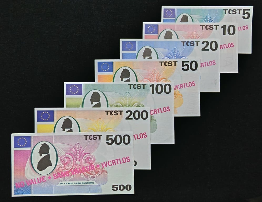 England，1990，$5-$500，De La Rue Cash System Test Note，AUNC，Qty 