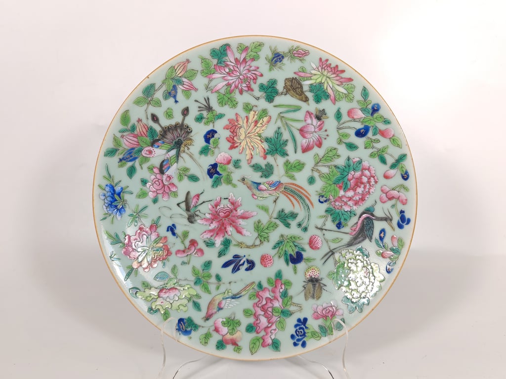 Republic Celadon Butterflies Pheasant Flowers Plate