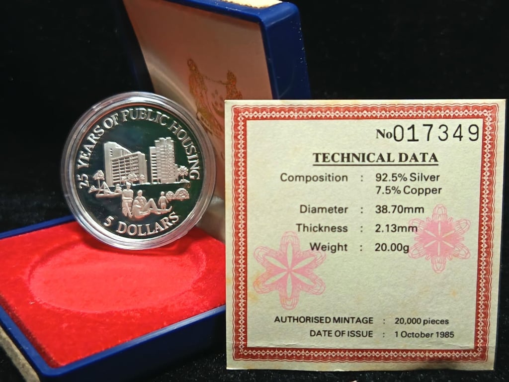 Singapore，1985，5 Dollars，No.017349 (Silver 0.925 / 20g)，Proof，Qty 
